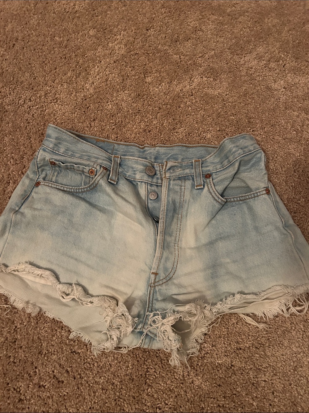 Light Wash Frayed Denim Cutoff Shorts